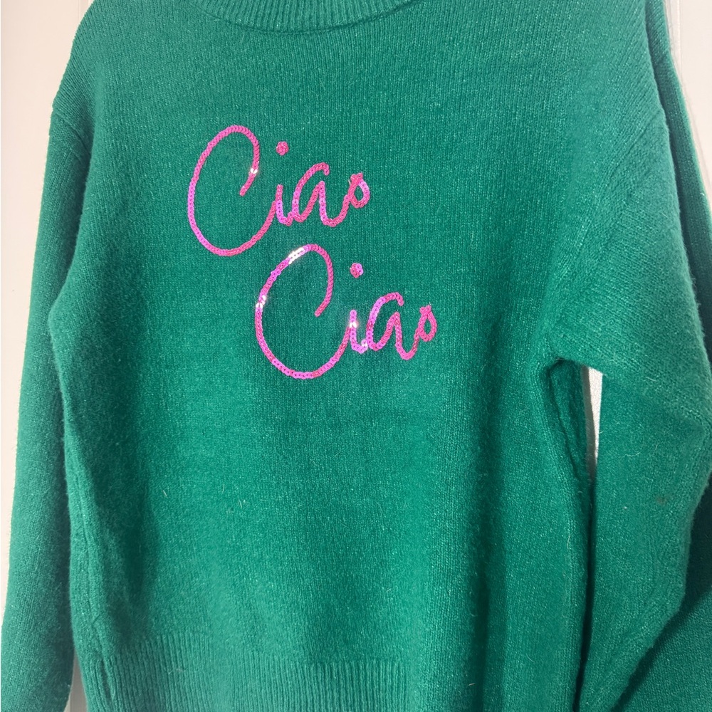 a new day Green Cowl Sweater with Pink Script
